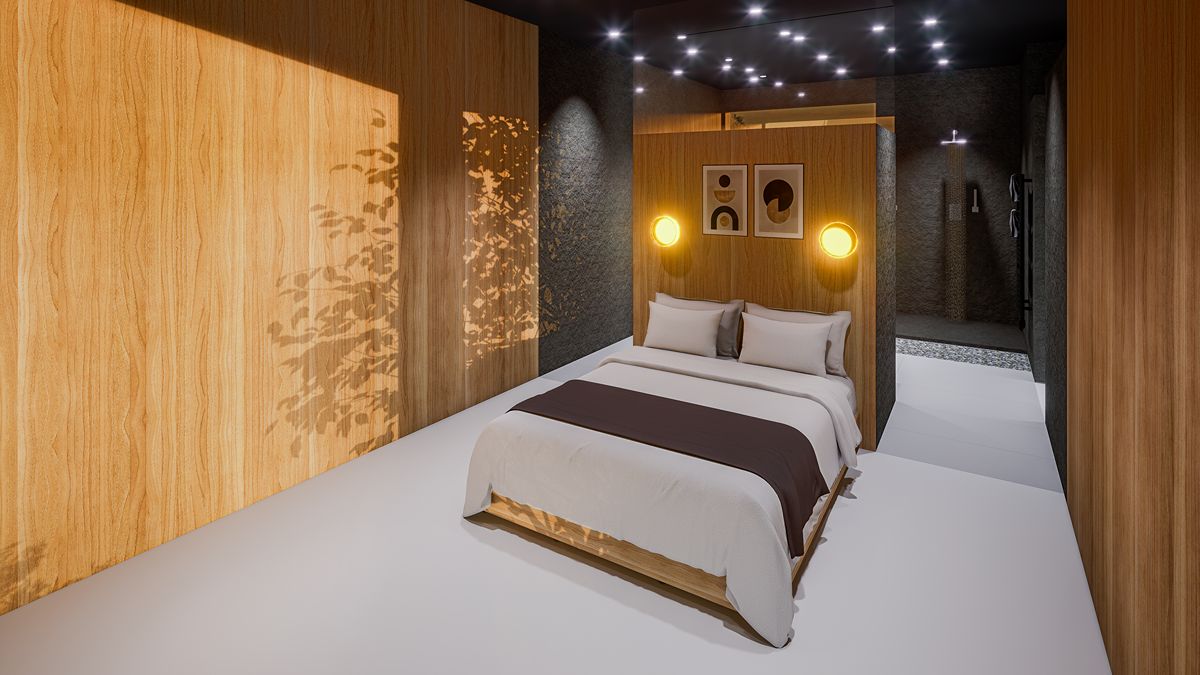 Render interior habitación de una vivienda unifamiliar contemporánea, ARQ-T